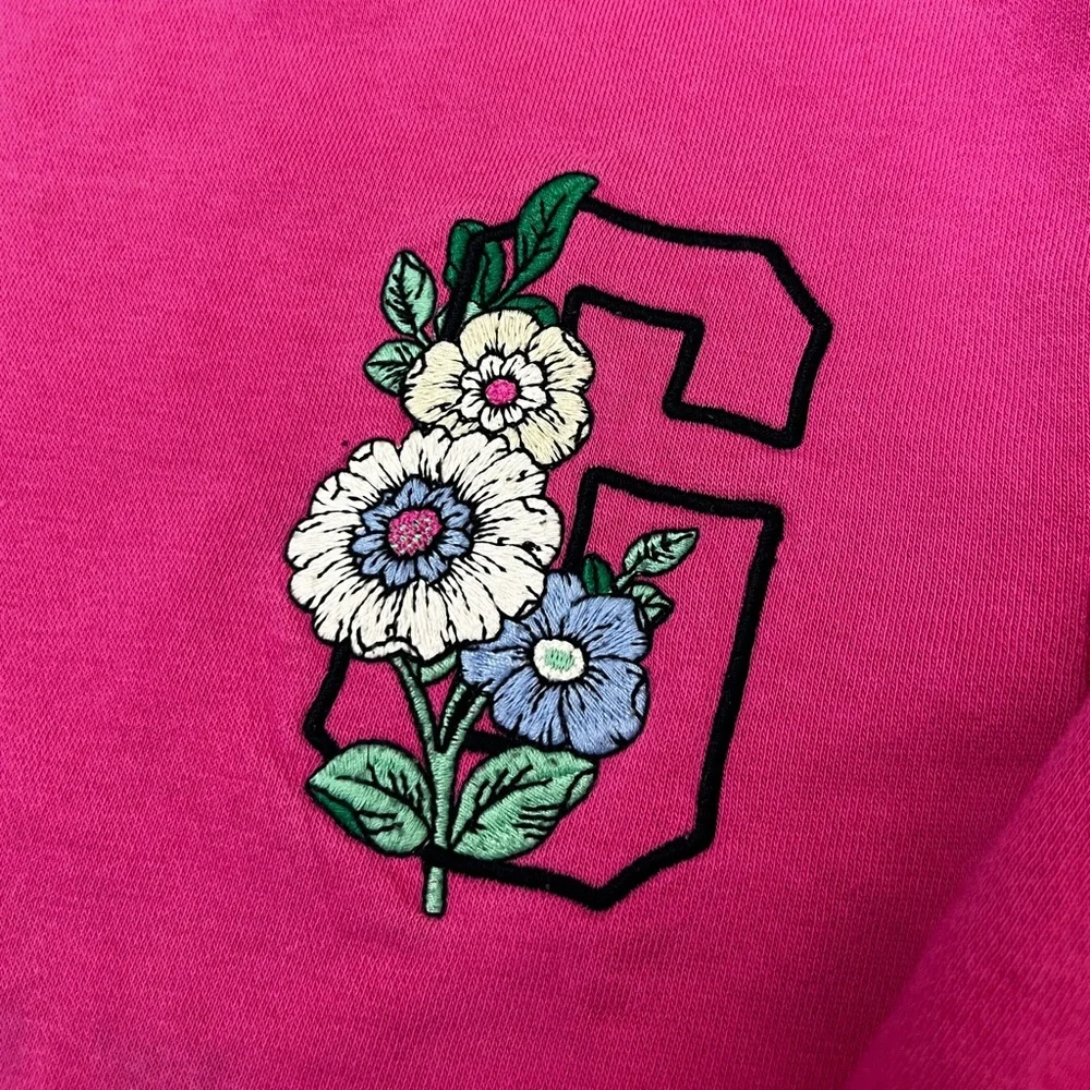 GAP Toddler Girls 4T Crewneck Sweater Sweatshirt Pink Flower Embroidery